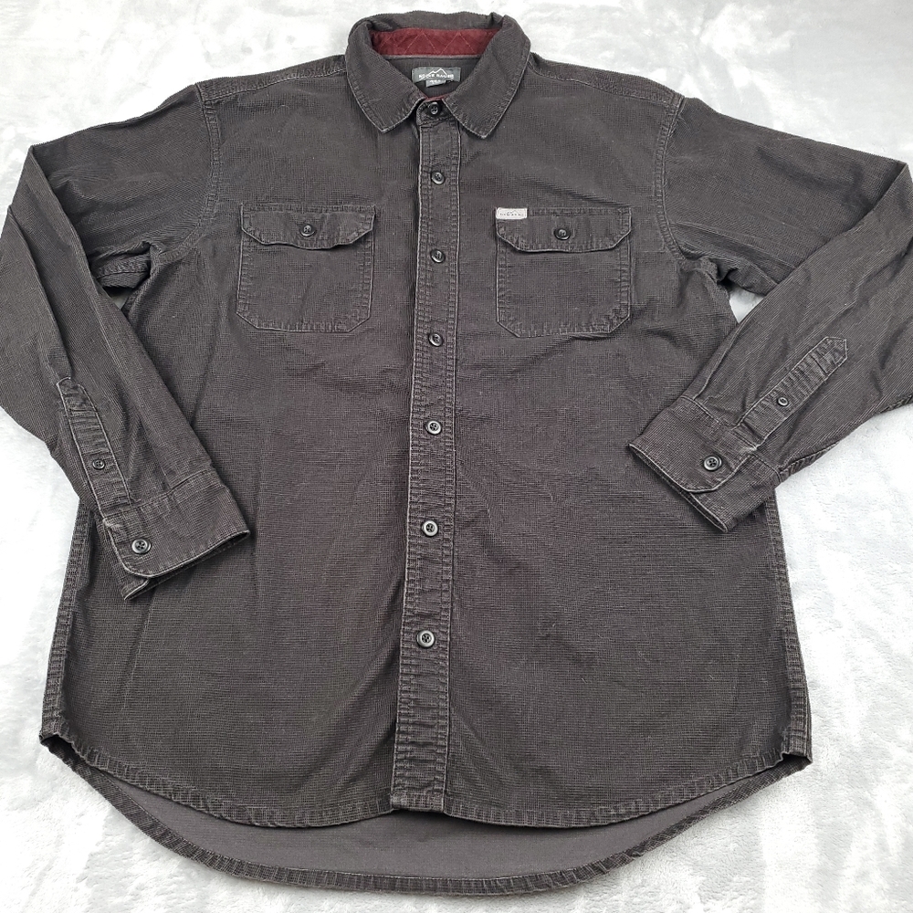 Eddie Bauer Cross Cut Cord Shirt Mens M Charcoal Button Up Long Sleeve Corduroy
